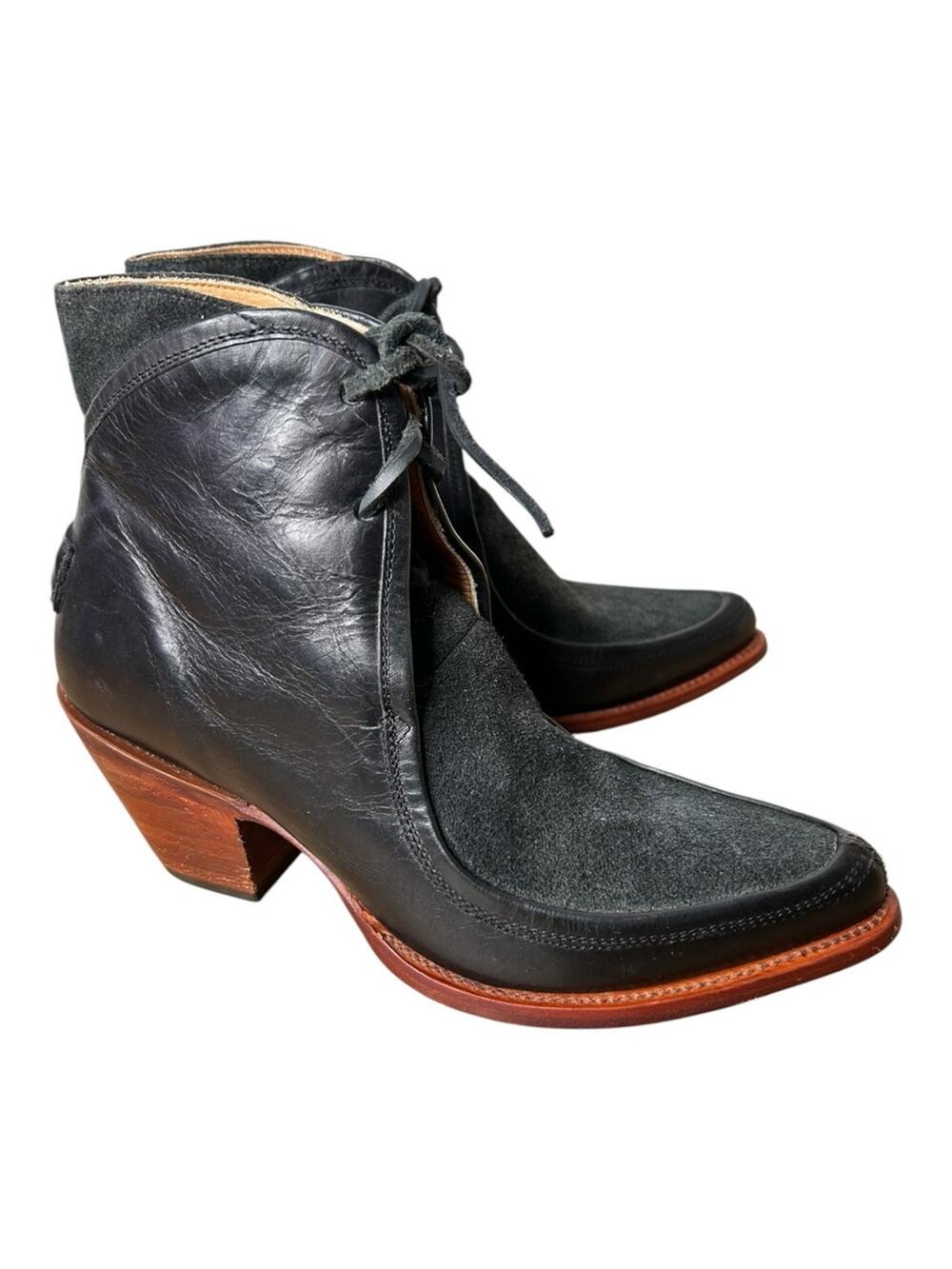 Australia Luxe Collective Black Leather and Suede Lace Up Heeled Boot 7